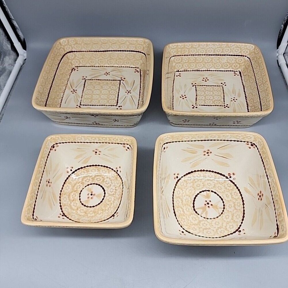 Temptations Old World Brown Set 2 Baking Dishes & 2 Bowls